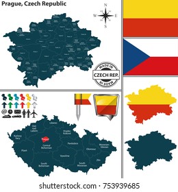 Vector map of state Prague and location on Czech map