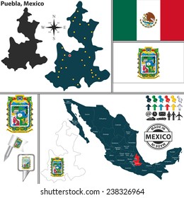 Puebla State Mexico Map Vector Map State Puebla Coat Arms Stock Vector (Royalty Free) 238326964 |  Shutterstock