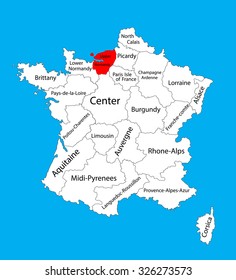 Vector map of state Upper Normandy map, location on France. France map vector. 
