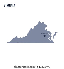 Vector map State of Virginia isolated on white background. Travel Vector Illustration.