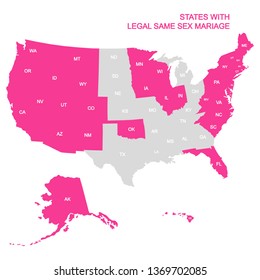 vector map of states with legal same sex marriage in USA