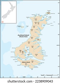 Vector Map of Subantarctic Auckland Islands, New Zealand