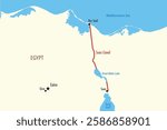 Vector Map of Suez Canal Route in Egypt - Infographic Illustration
