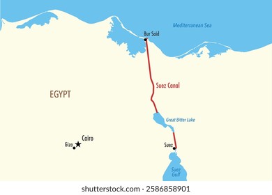 Vector Map of Suez Canal Route in Egypt - Infographic Illustration