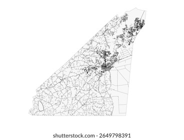  Vector map of Suffolk highlighting highways and buildings. Displays urban road networks and structural layout.