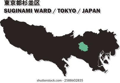 Vector Map of SUGINAMI WARD , TOKYO , JAPAN