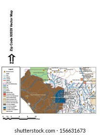 Vector map with summits, rivers, railroads, streets, lakes, parks, airports, stadiums, correctional facilities, military installations and federal lands by zip code 92028 with labels and clean layers.