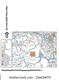 Vector map with summits, rivers, railroads, streets, lakes, parks, airports, stadiums, correctional facilities, military installations and federal lands by zip code 92029 with labels and clean layers.