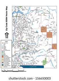 Vector map with summits, rivers, railroads, streets, lakes, parks, airports, stadiums, correctional facilities, military installations and federal lands by zip code 92064 with labels and clean layers.