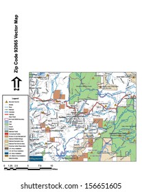 Vector map with summits, rivers, railroads, streets, lakes, parks, airports, stadiums, correctional facilities, military installations and federal lands by zip code 92065 with labels and clean layers.