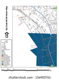 Vector map with summits, rivers, railroads, streets, lakes, parks, airports, stadiums, correctional facilities, military installations and federal lands by zip code 92136 with labels and clean layers.