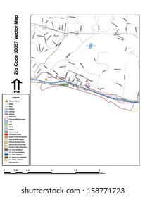 Vector map with summits, rivers, railroads, streets, lakes, parks, airports, stadiums, correctional facilities, military installations and federal lands by zip code 93067 with labels and clean layers.