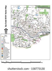 Vector map with summits, rivers, railroads, streets, lakes, parks, airports, stadiums, correctional facilities, military installations and federal lands by zip code 93101 with labels and clean layers.