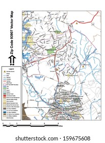 Vector map with summits, rivers, railroads, streets, lakes, parks, airports, stadiums, correctional facilities, military installations and federal lands by zip code 93907 with labels and clean layers.