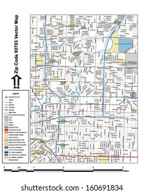 Vector map with summits, rivers, railroads, streets, lakes, parks, airports, stadiums, correctional facilities, military installations and federal lands by zip code 93703 with labels and clean layers.