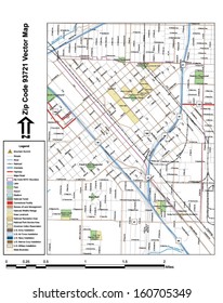 Vector map with summits, rivers, railroads, streets, lakes, parks, airports, stadiums, correctional facilities, military installations and federal lands by zip code 93721 with labels and clean layers.