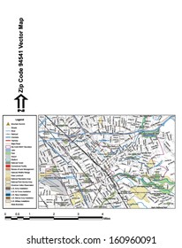Vector map with summits, rivers, railroads, streets, lakes, parks, airports, stadiums, correctional facilities, military installations and federal lands by zip code 94541 with labels and clean layers.