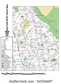 Vector map with summits, rivers, railroads, streets, lakes, parks, airports, stadiums, correctional facilities, military installations and federal lands by zip code 94707 with labels and clean layers.