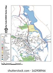 Vector map with summits, rivers, railroads, streets, lakes, parks, airports, stadiums, correctional facilities, military installations and federal lands by zip code 94945 with labels and clean layers.