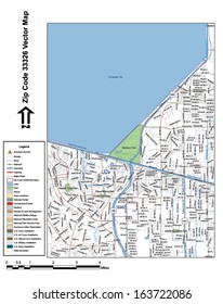 Vector map with summits, rivers, railroads, streets, lakes, parks, airports, stadiums, correctional facilities, military installations and federal lands by zip code 33326 with labels and clean layers.