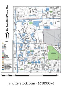 Vector map with summits, rivers, railroads, streets, lakes, parks, airports, stadiums, correctional facilities, military installations and federal lands by zip code 33014 with labels and clean layers.