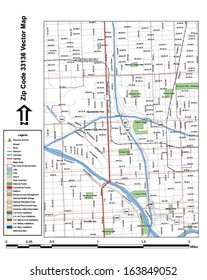 Vector map with summits, rivers, railroads, streets, lakes, parks, airports, stadiums, correctional facilities, military installations and federal lands by zip code 33136 with labels and clean layers.
