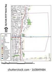 Vector map with summits, rivers, railroads, streets, lakes, parks, airports, stadiums, correctional facilities, military installations and federal lands by zip code 33137 with labels and clean layers.