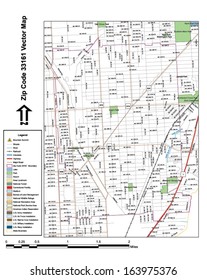Vector map with summits, rivers, railroads, streets, lakes, parks, airports, stadiums, correctional facilities, military installations and federal lands by zip code 33161 with labels and clean layers.