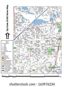 Vector map with summits, rivers, railroads, streets, lakes, parks, airports, stadiums, correctional facilities, military installations and federal lands by zip code 33162 with labels and clean layers.