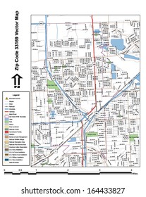 Vector map with summits, rivers, railroads, streets, lakes, parks, airports, stadiums, correctional facilities, military installations and federal lands by zip code 33169 with labels and clean layers.