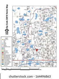 Vector map with summits, rivers, railroads, streets, lakes, parks, airports, stadiums, correctional facilities, military installations and federal lands by zip code 32818 with labels and clean layers.