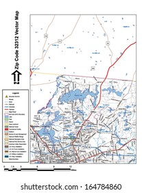 Vector map with summits, rivers, railroads, streets, lakes, parks, airports, stadiums, correctional facilities, military installations and federal lands by zip code 32312 with labels and clean layers.