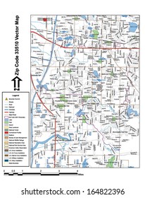 Vector map with summits, rivers, railroads, streets, lakes, parks, airports, stadiums, correctional facilities, military installations and federal lands by zip code 33511 with labels and clean layers.