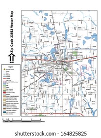 Vector map with summits, rivers, railroads, streets, lakes, parks, airports, stadiums, correctional facilities, military installations and federal lands by zip code 33563 with labels and clean layers.