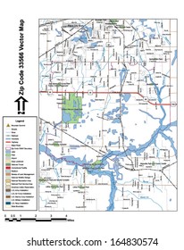 Vector map with summits, rivers, railroads, streets, lakes, parks, airports, stadiums, correctional facilities, military installations and federal lands by zip code 33567 with labels and clean layers.