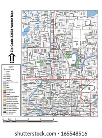 Vector map with summits, rivers, railroads, streets, lakes, parks, airports, stadiums, correctional facilities, military installations and federal lands by zip code 33604 with labels and clean layers.