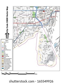 Vector map with summits, rivers, railroads, streets, lakes, parks, airports, stadiums, correctional facilities, military installations and federal lands by zip code 33606 with labels and clean layers.