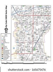 Vector map with summits, rivers, railroads, streets, lakes, parks, airports, stadiums, correctional facilities, military installations and federal lands by zip code 33629 with labels and clean layers.