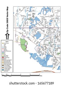 Vector map with summits, rivers, railroads, streets, lakes, parks, airports, stadiums, correctional facilities, military installations and federal lands by zip code 33635 with labels and clean layers.