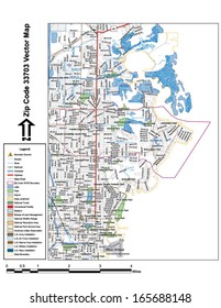 Vector map with summits, rivers, railroads, streets, lakes, parks, airports, stadiums, correctional facilities, military installations and federal lands by zip code 33703 with labels and clean layers.