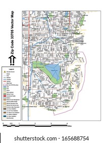 Vector map with summits, rivers, railroads, streets, lakes, parks, airports, stadiums, correctional facilities, military installations and federal lands by zip code 33705 with labels and clean layers.