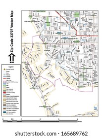 Vector map with summits, rivers, railroads, streets, lakes, parks, airports, stadiums, correctional facilities, military installations and federal lands by zip code 33707 with labels and clean layers.