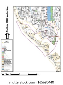Vector map with summits, rivers, railroads, streets, lakes, parks, airports, stadiums, correctional facilities, military installations and federal lands by zip code 33708 with labels and clean layers.
