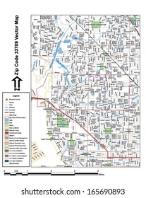 Vector map with summits, rivers, railroads, streets, lakes, parks, airports, stadiums, correctional facilities, military installations and federal lands by zip code 33709 with labels and clean layers.