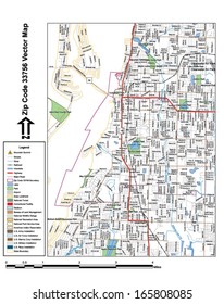 Vector map with summits, rivers, railroads, streets, lakes, parks, airports, stadiums, correctional facilities, military installations and federal lands by zip code 33756 with labels and clean layers.