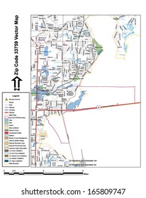 Vector map with summits, rivers, railroads, streets, lakes, parks, airports, stadiums, correctional facilities, military installations and federal lands by zip code 33759 with labels and clean layers.