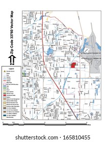 Vector map with summits, rivers, railroads, streets, lakes, parks, airports, stadiums, correctional facilities, military installations and federal lands by zip code 33760 with labels and clean layers.