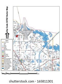 Vector map with summits, rivers, railroads, streets, lakes, parks, airports, stadiums, correctional facilities, military installations and federal lands by zip code 33762 with labels and clean layers.