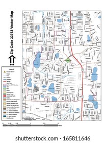 Vector map with summits, rivers, railroads, streets, lakes, parks, airports, stadiums, correctional facilities, military installations and federal lands by zip code 33763 with labels and clean layers.