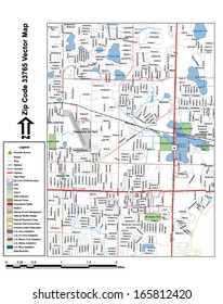 Vector map with summits, rivers, railroads, streets, lakes, parks, airports, stadiums, correctional facilities, military installations and federal lands by zip code 33765 with labels and clean layers.